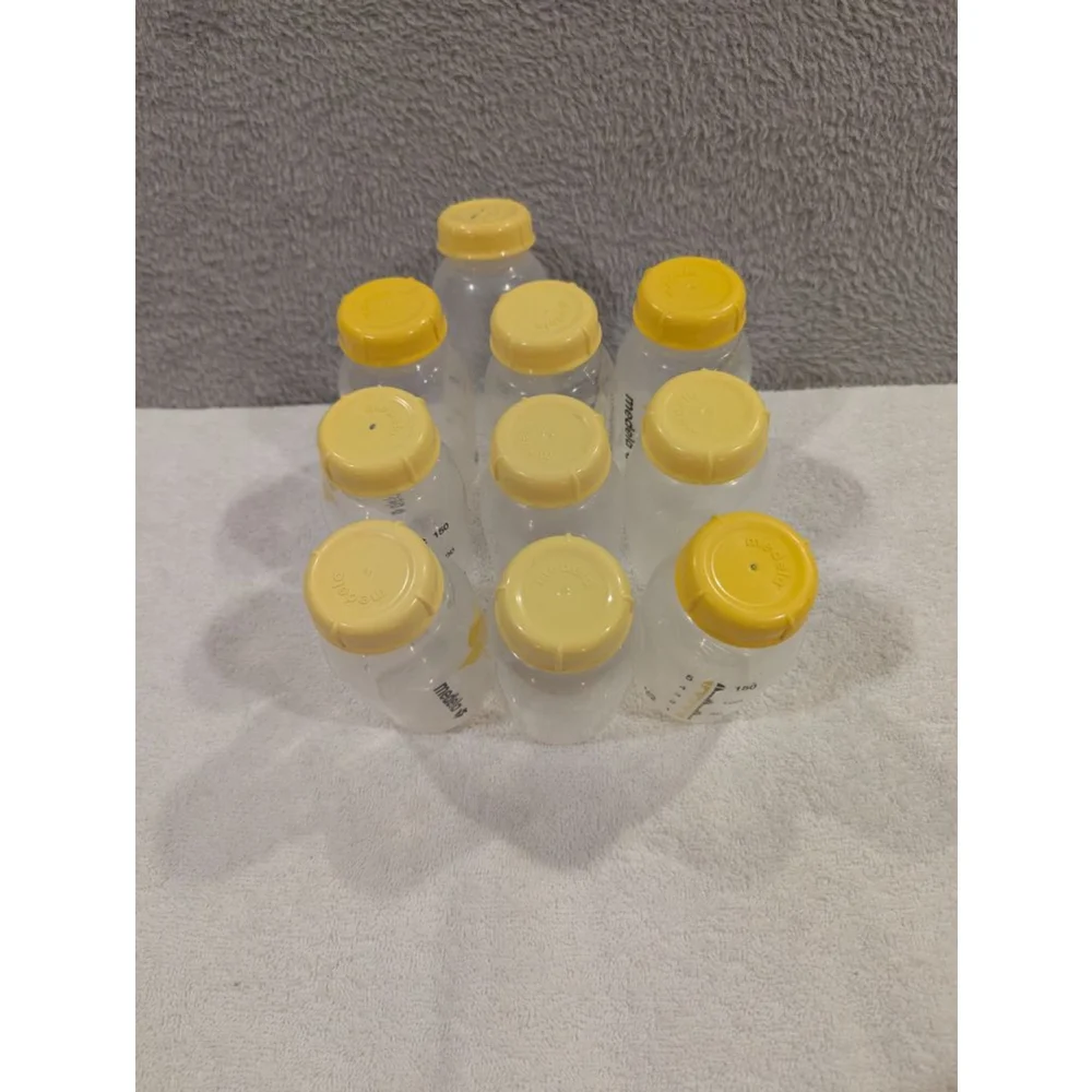 10 Baby Medela Clear and Yellow Breast Milk Storage Bottles